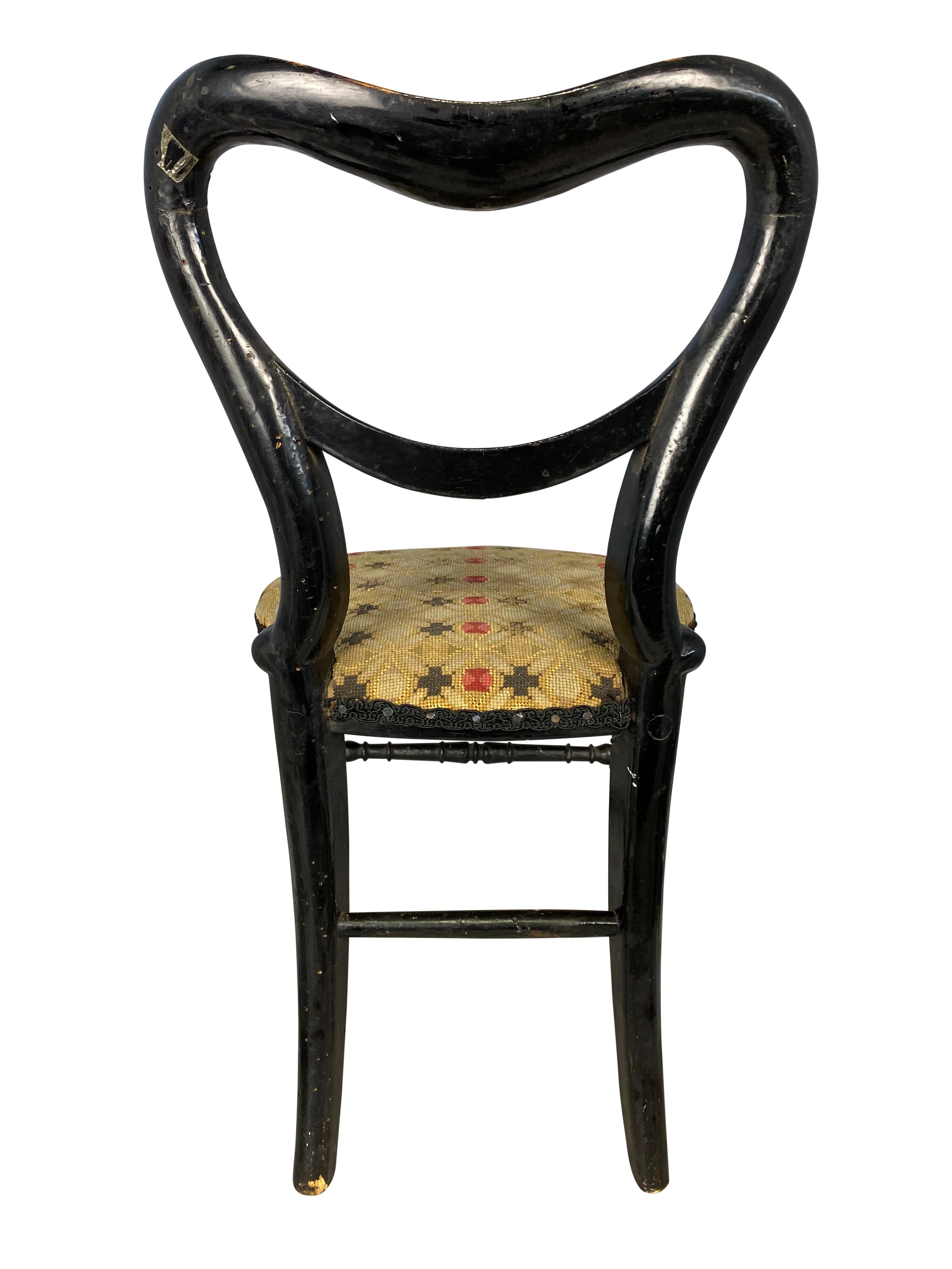 Hand Painted and Mother of Pearl Inlaid Miniature Chair, 19th Century For Sale 9