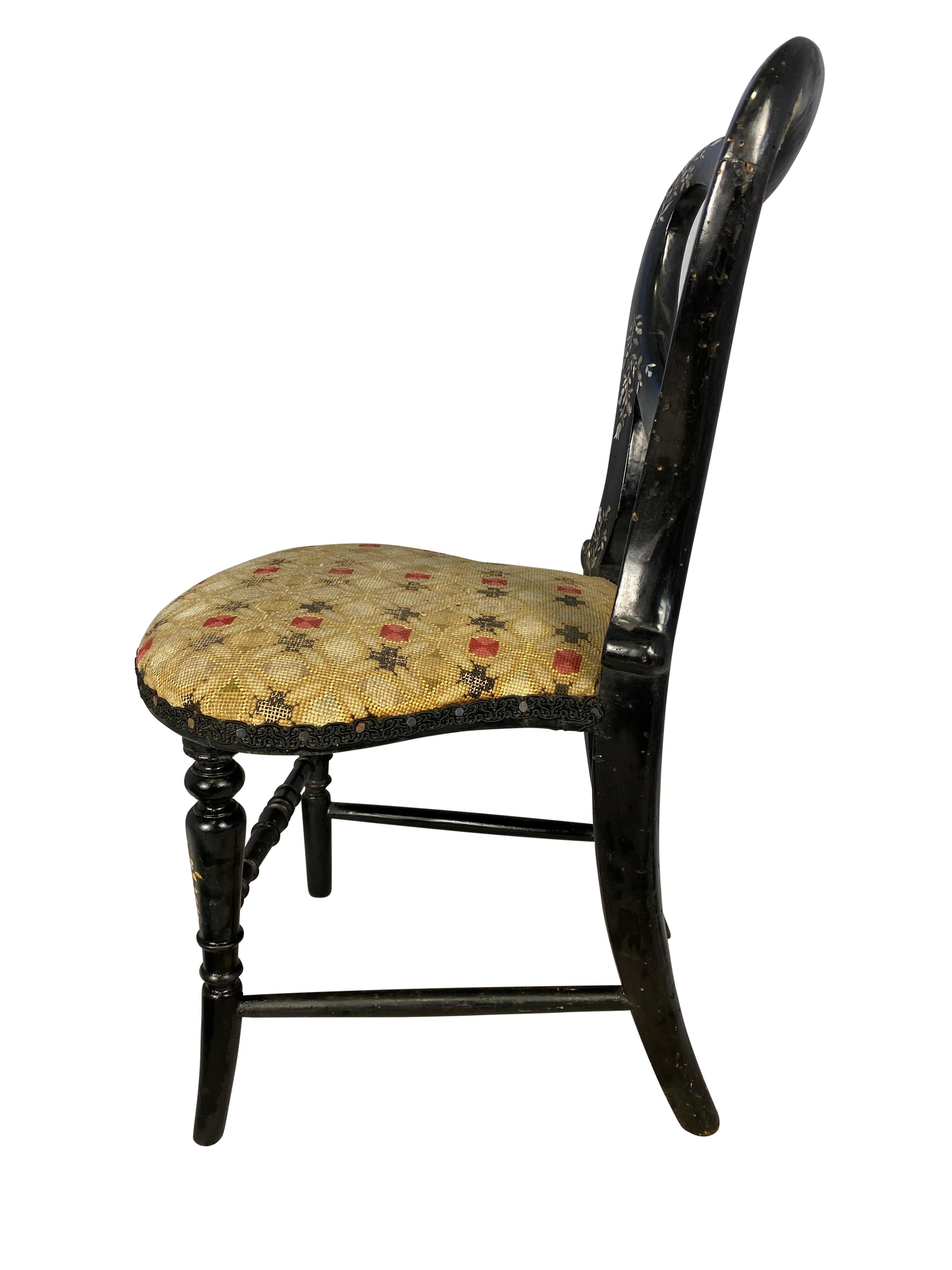 Hand Painted and Mother of Pearl Inlaid Miniature Chair, 19th Century For Sale 10