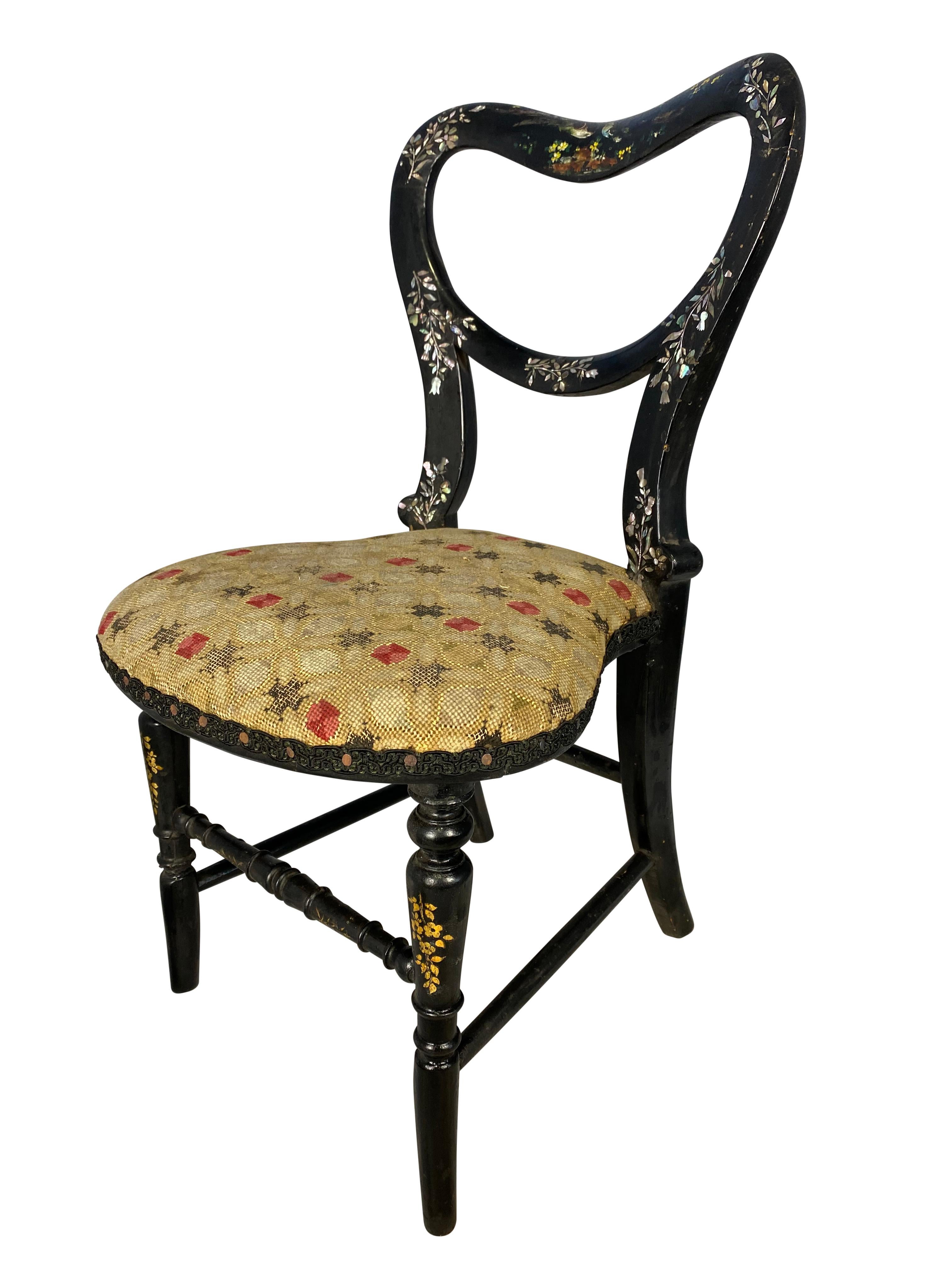 Hand Painted and Mother of Pearl Inlaid Miniature Chair, 19th Century For Sale 11