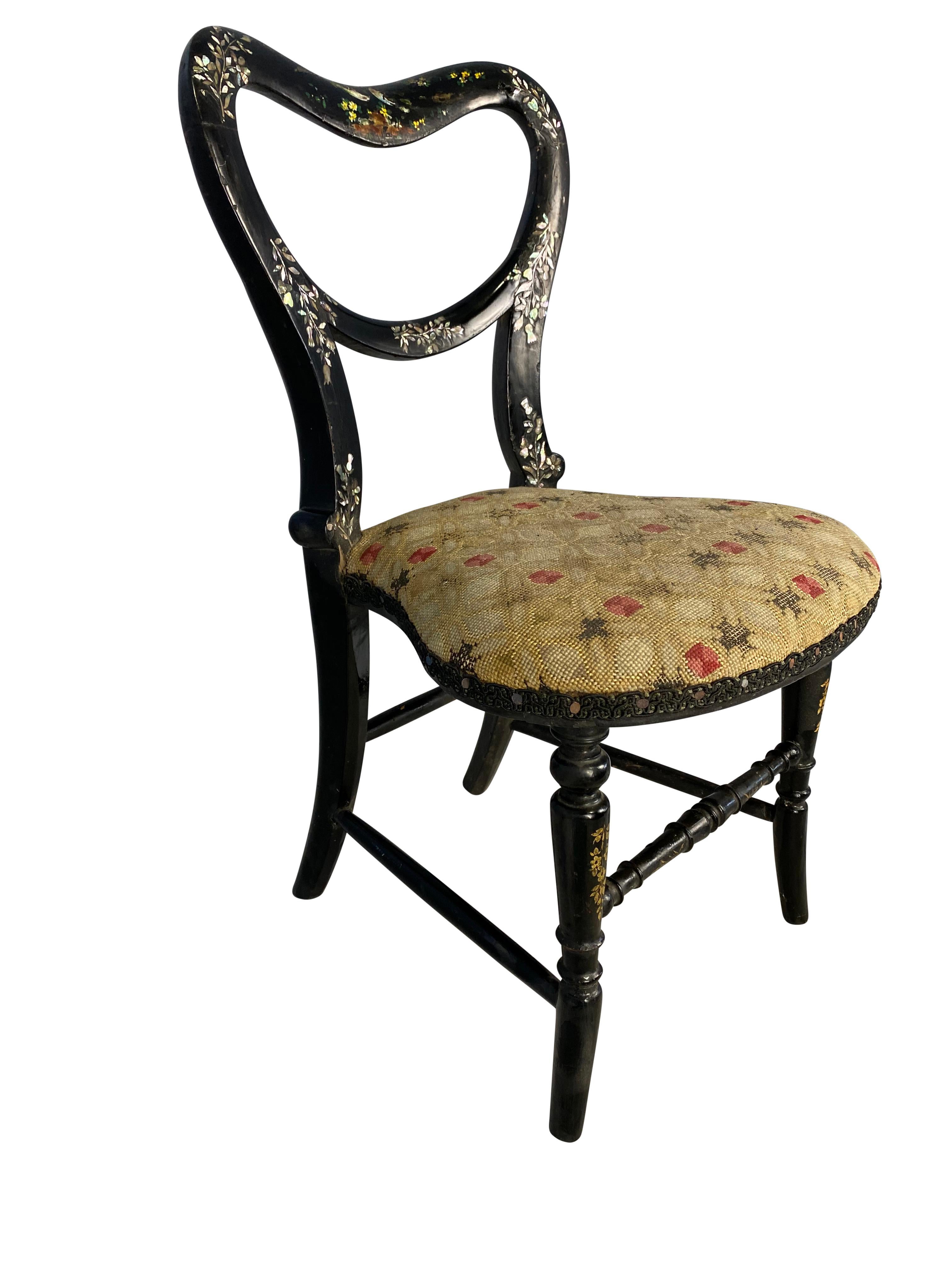 Hand Painted and Mother of Pearl Inlaid Miniature Chair, 19th Century In Good Condition For Sale In London, GB
