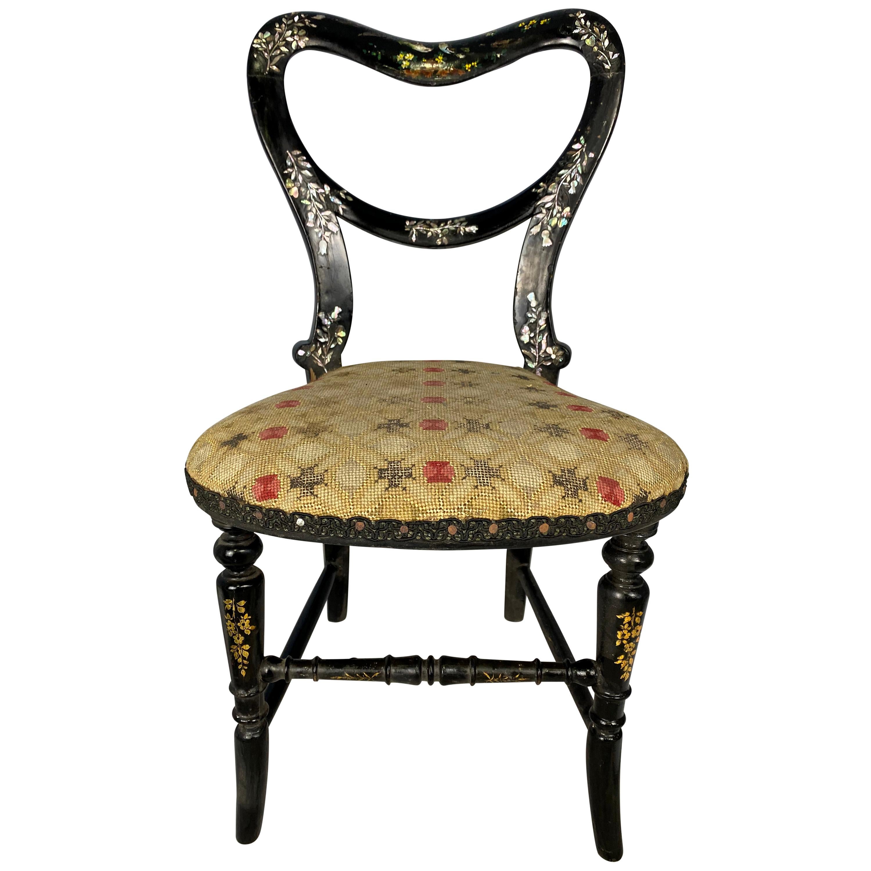 Hand Painted and Mother of Pearl Inlaid Miniature Chair, 19th Century For Sale