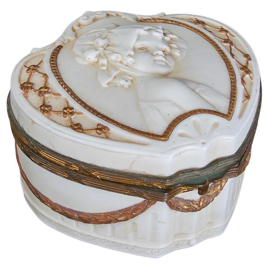 Hand Painted and Sealed Porcelain Box with Girl's Face on the Lid For Sale