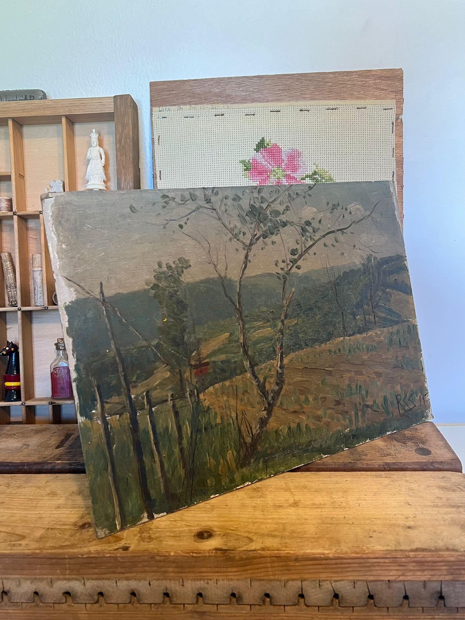 Cuadro de Paisaje pintado a mano y firmado, posiblemente Antiguo. en venta 1