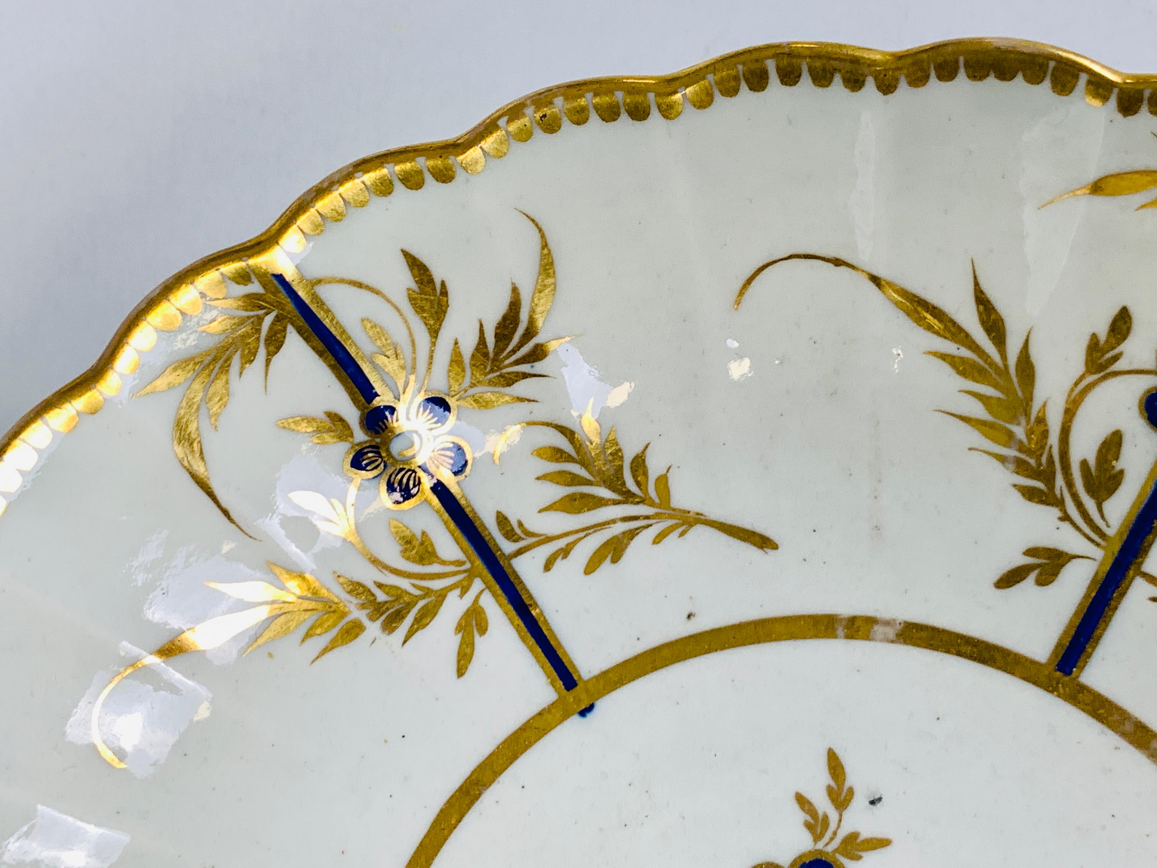 Hand-Painted Antique Blue & Gold English Porcelain Dish 18th Century c-1780 For Sale 1