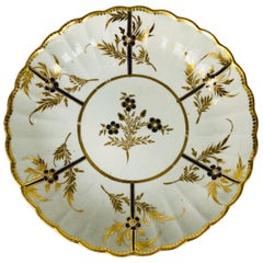 Hand-Painted Antique Blue & Gold English Porcelain Dish 18th Century c-1780