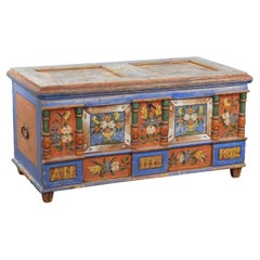 Hand-painted Antique bridal chest/ coffee table from the 19th century