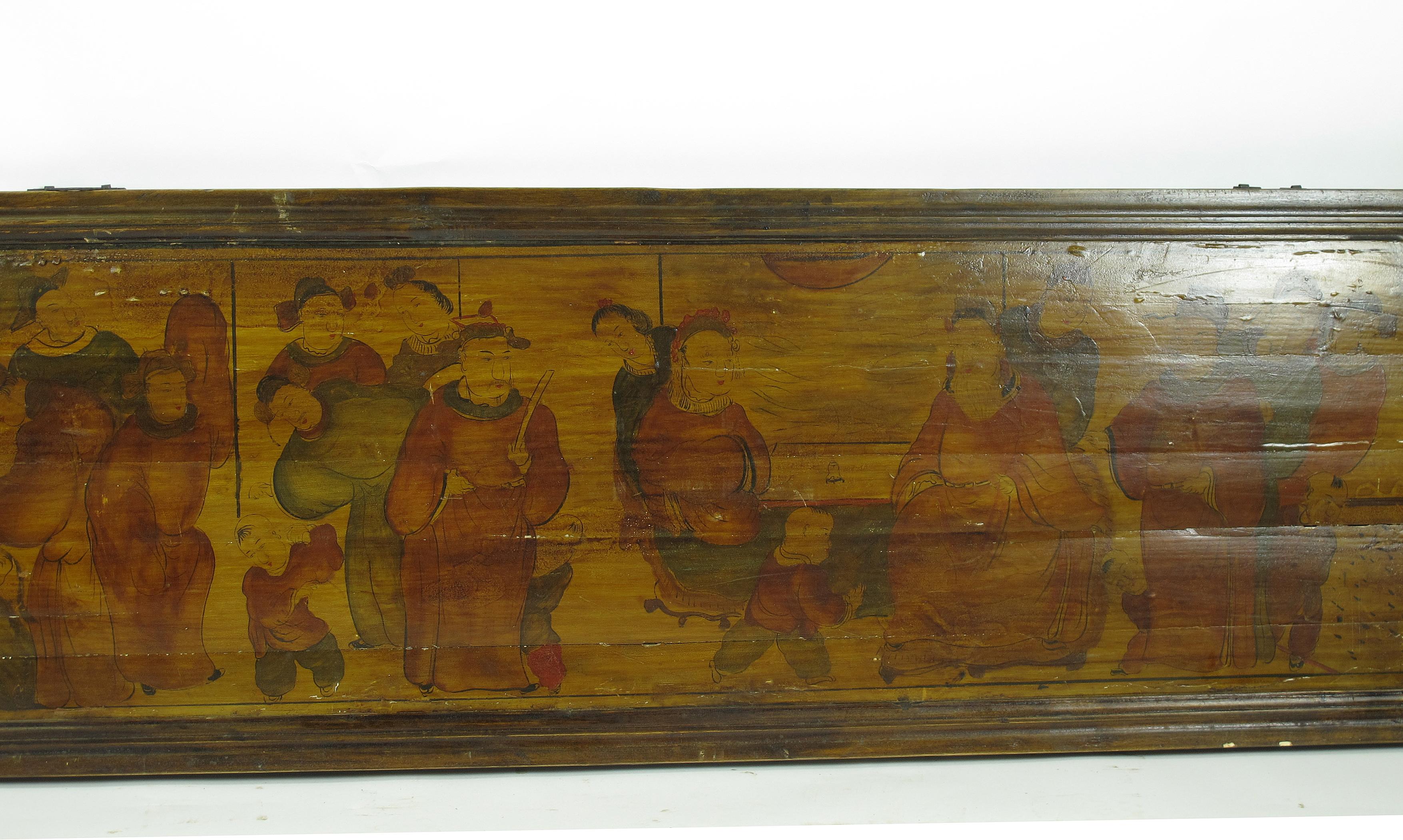 Hand-Carved Hand Painted Antique Chinese Wall Hanging Plaque 2 For Sale