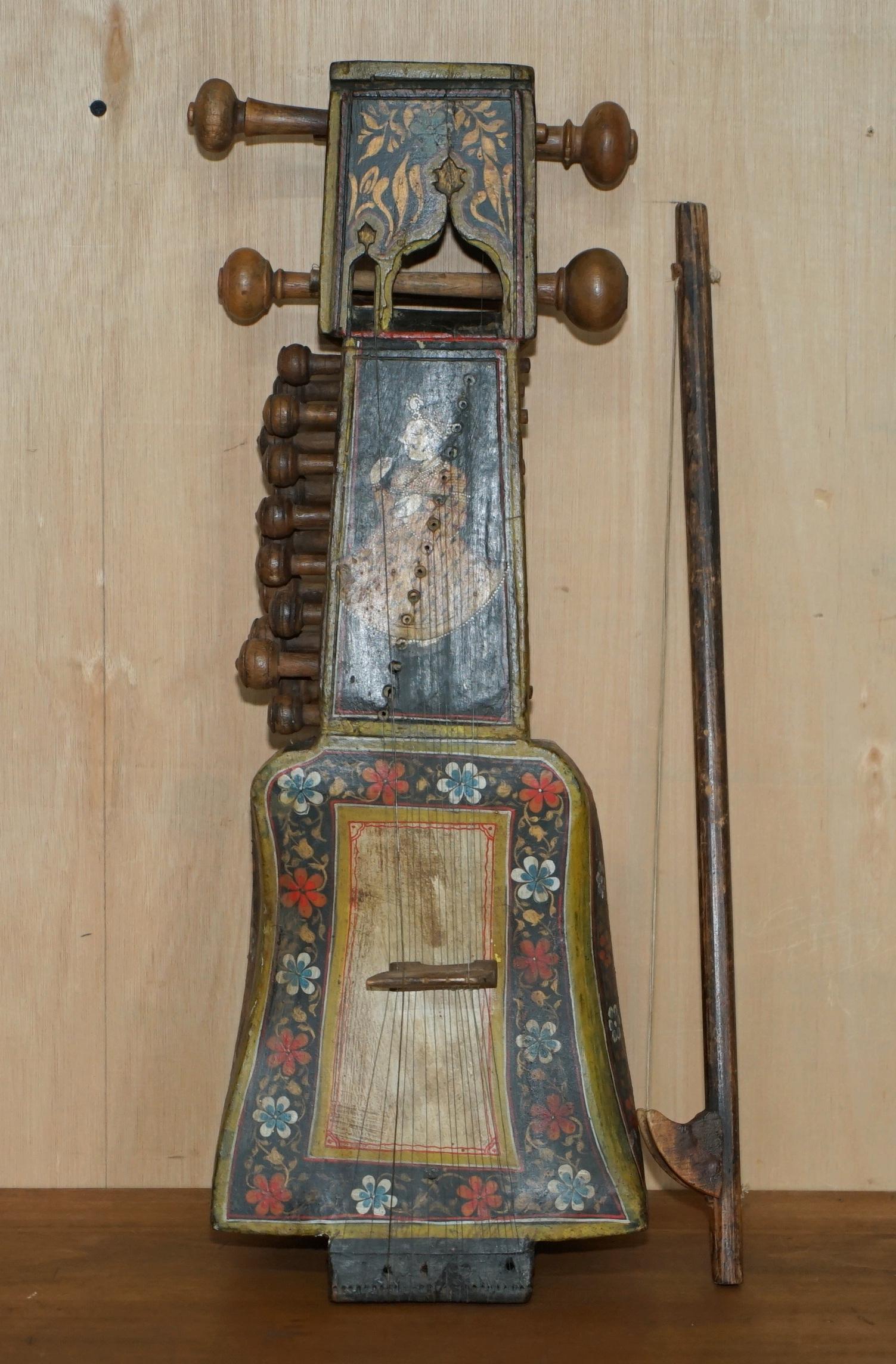 HAND PAiNTED ANTIQUE CIRCA 1860 INDIAN SINDHI SARANGI MUSICAL ...