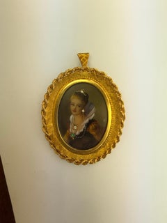 Hand painted antique diamond brooch 18KT gold 14gr