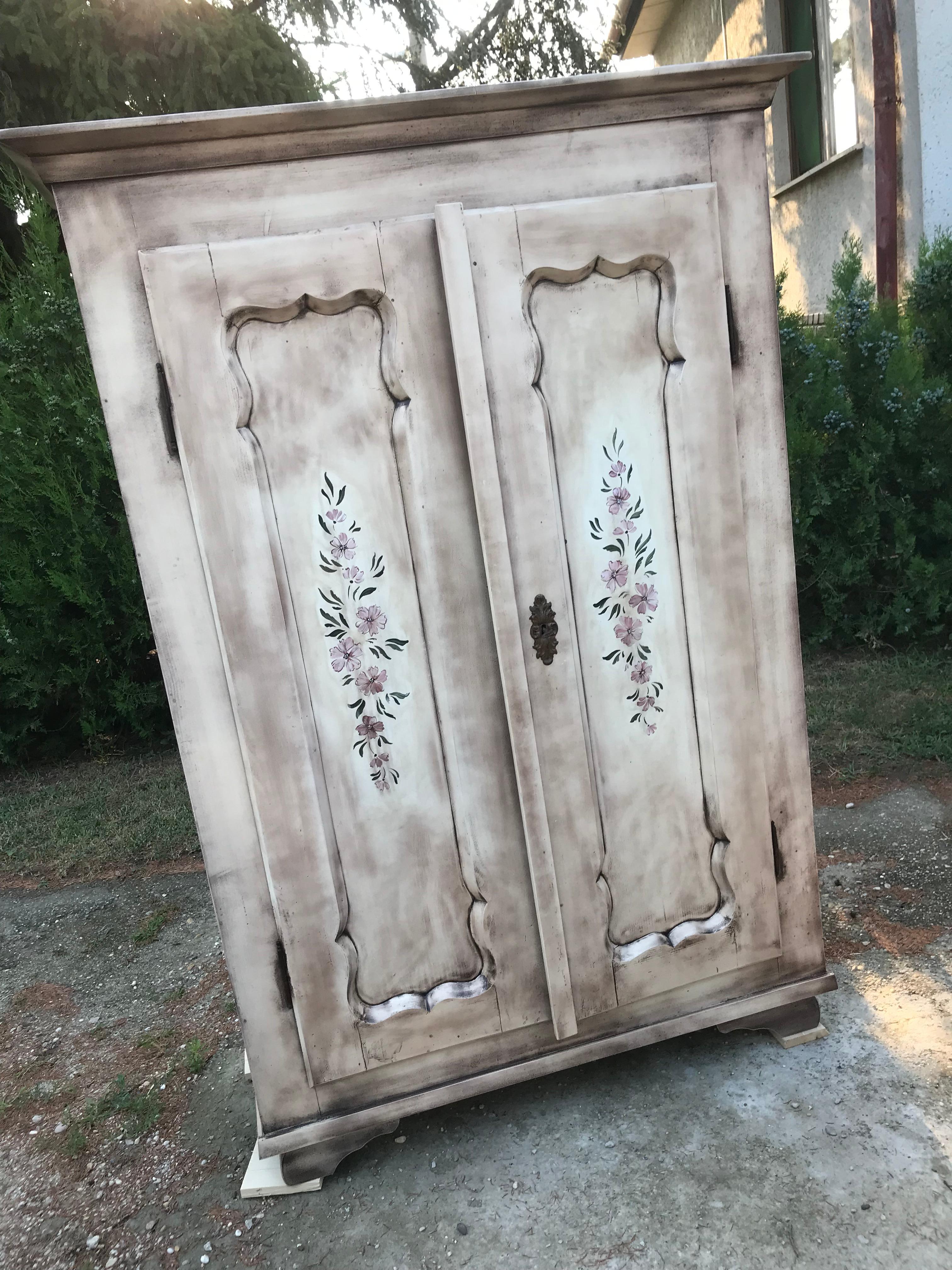 Hungarian Hand Painted Antique Double Wardrobe For Sale