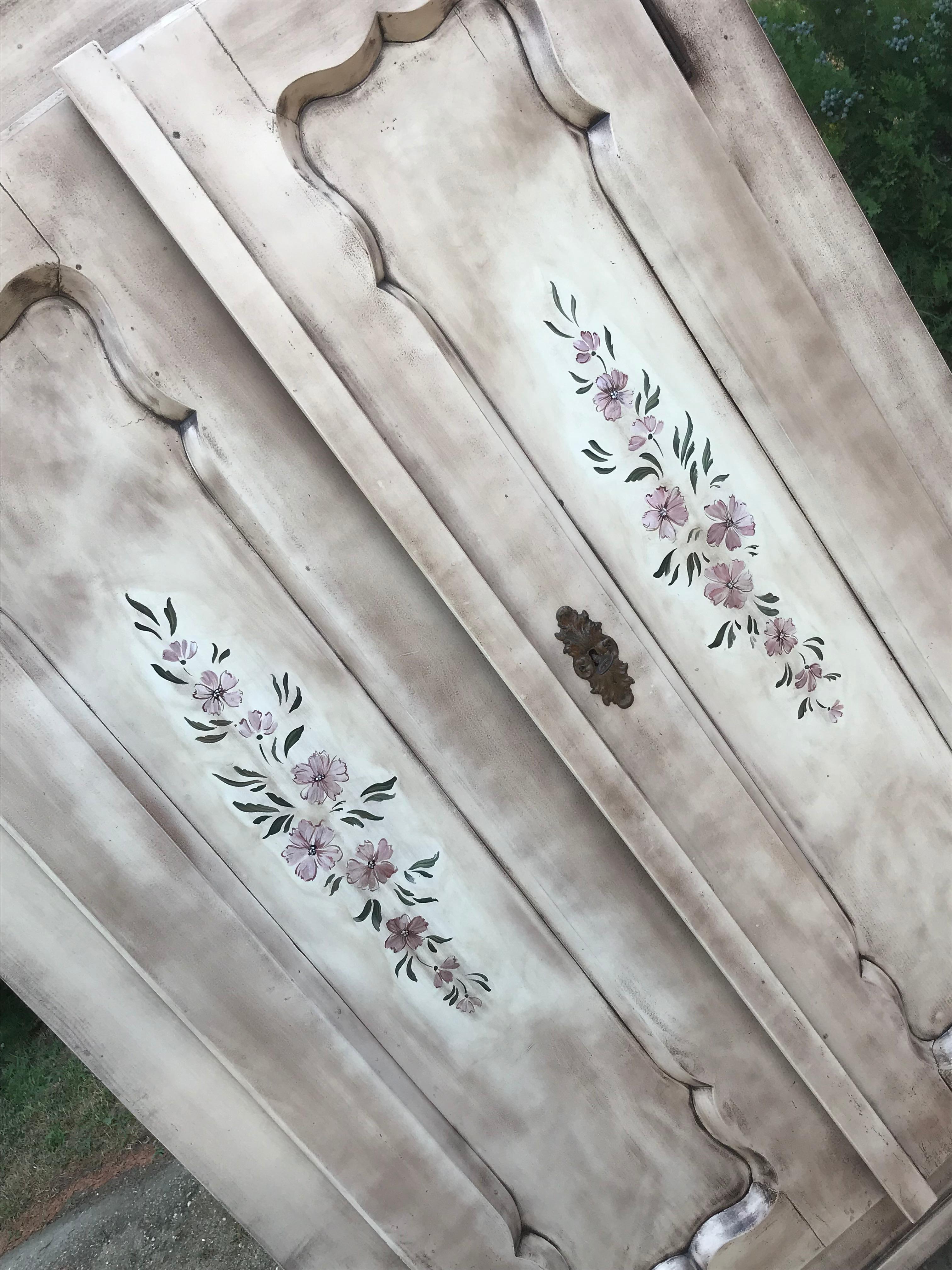 Hand-Painted Hand Painted Antique Double Wardrobe For Sale