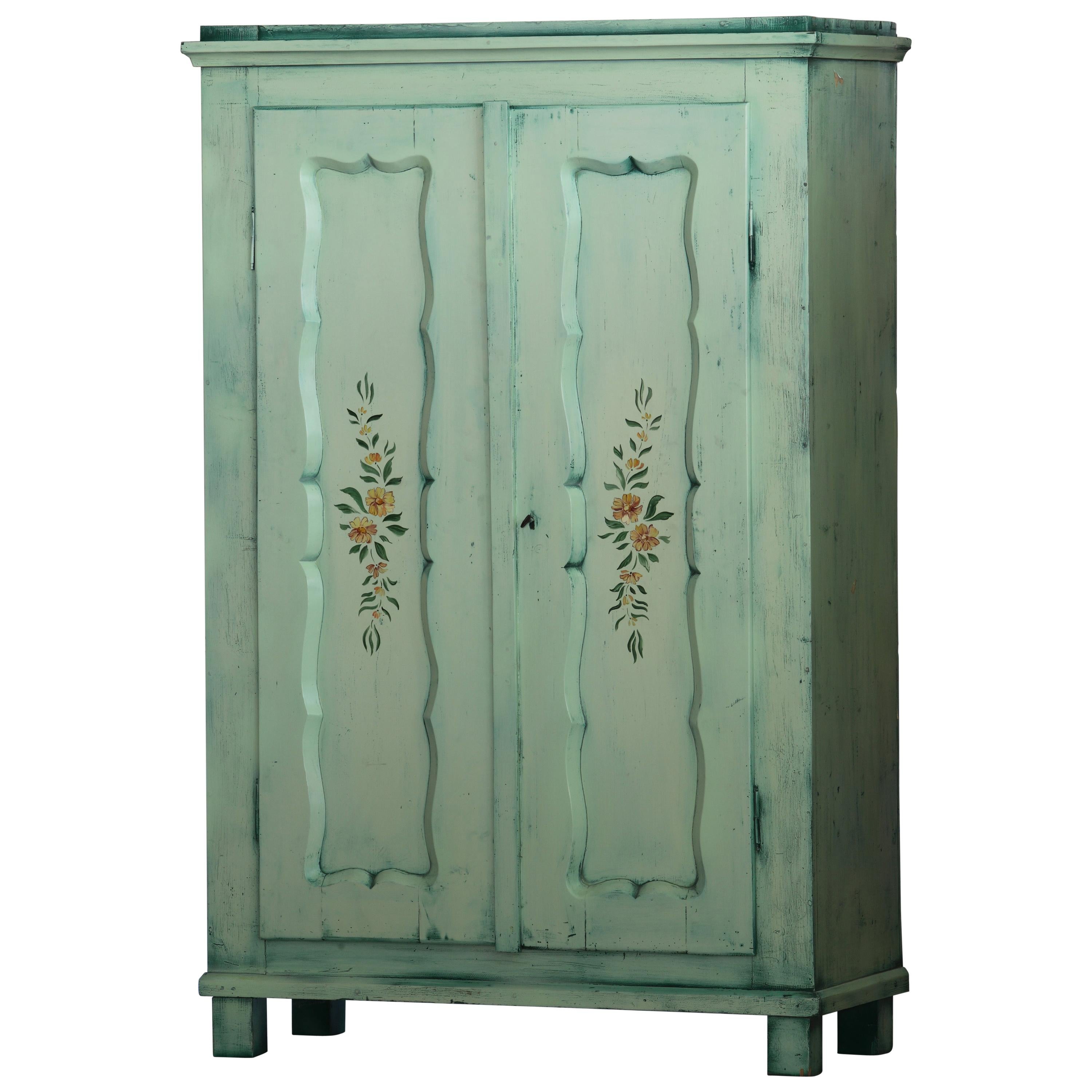 Hand Painted Antique Double Wardrobe For Sale