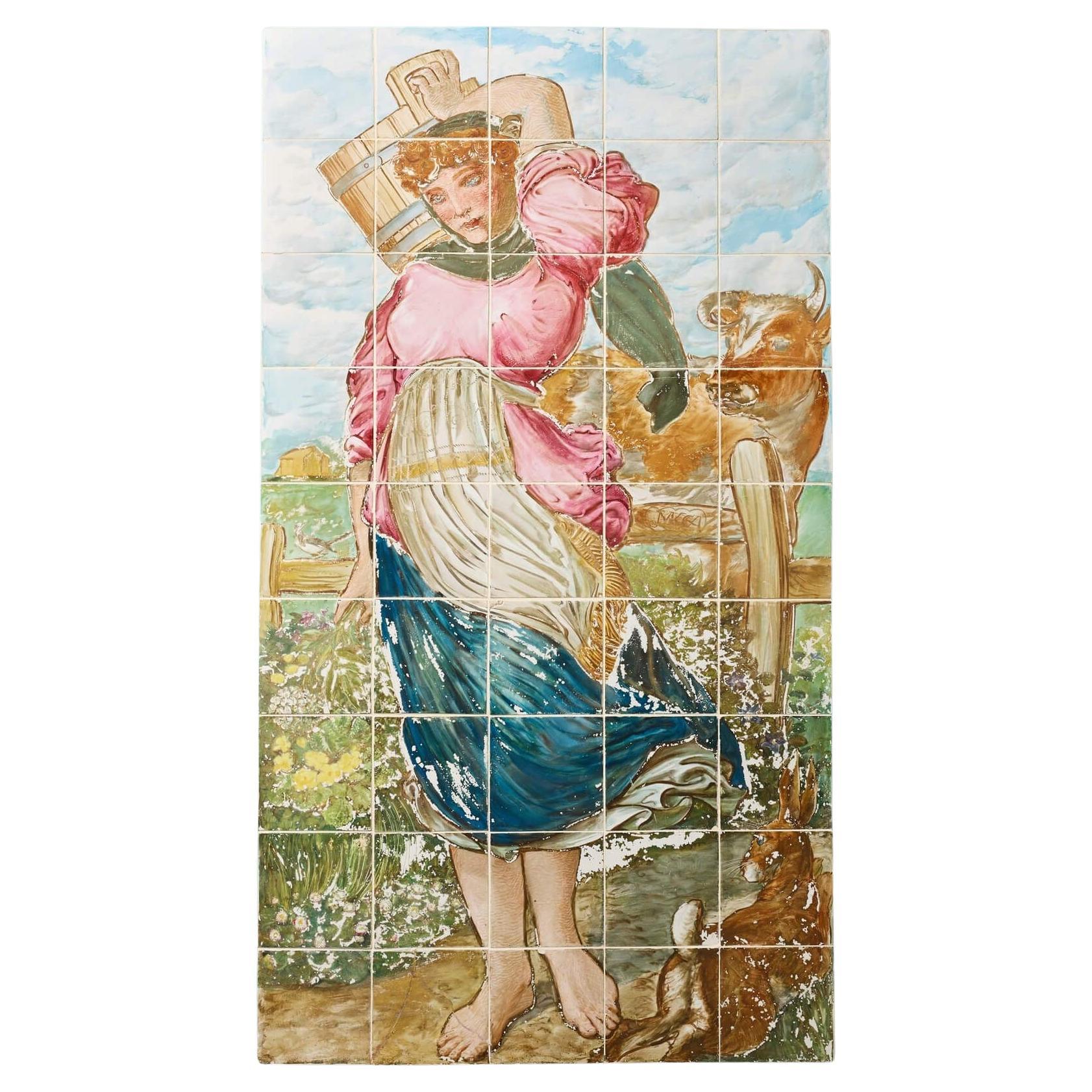 Panneau mural décoratif anglais ancien en carreaux de Minton peint à la main en vente