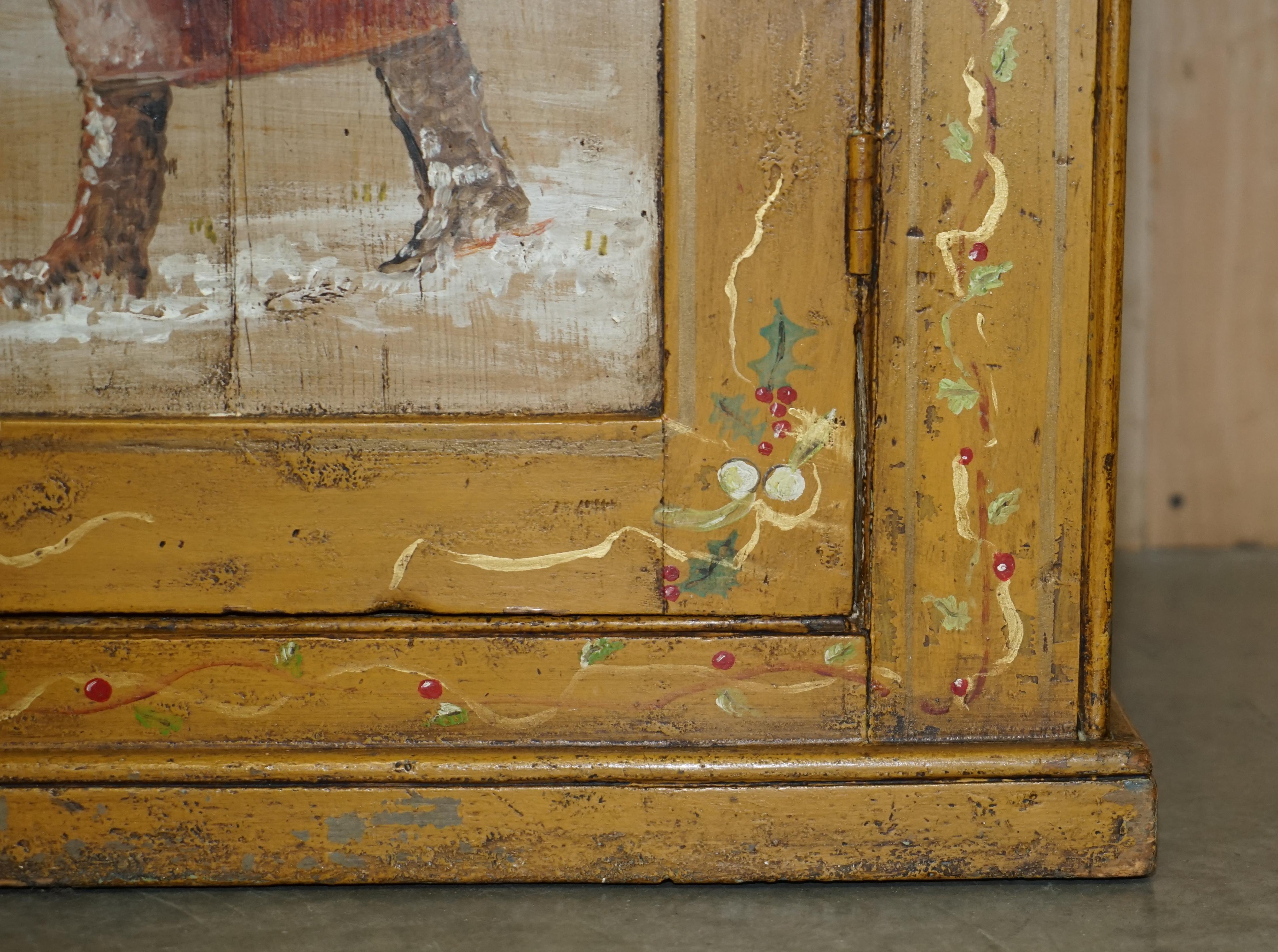 Handbemalte antike französische um 1860 Kiefer Haushälterinnen Cupboard Leinen Töpfe im Angebot 8