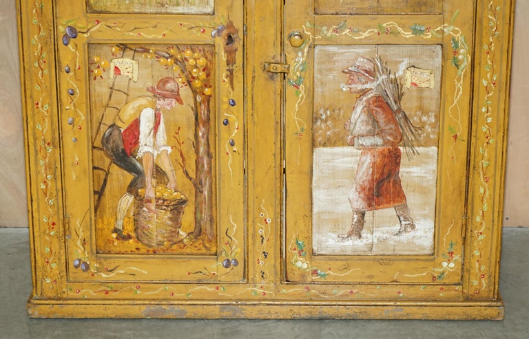 Hand Painted Antique French circa 1860 Pine Housekeepers Cupboard Linen