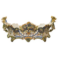 Jardinera de loza francesa antigua pintada a mano, Decor Rouen, Circa 1900