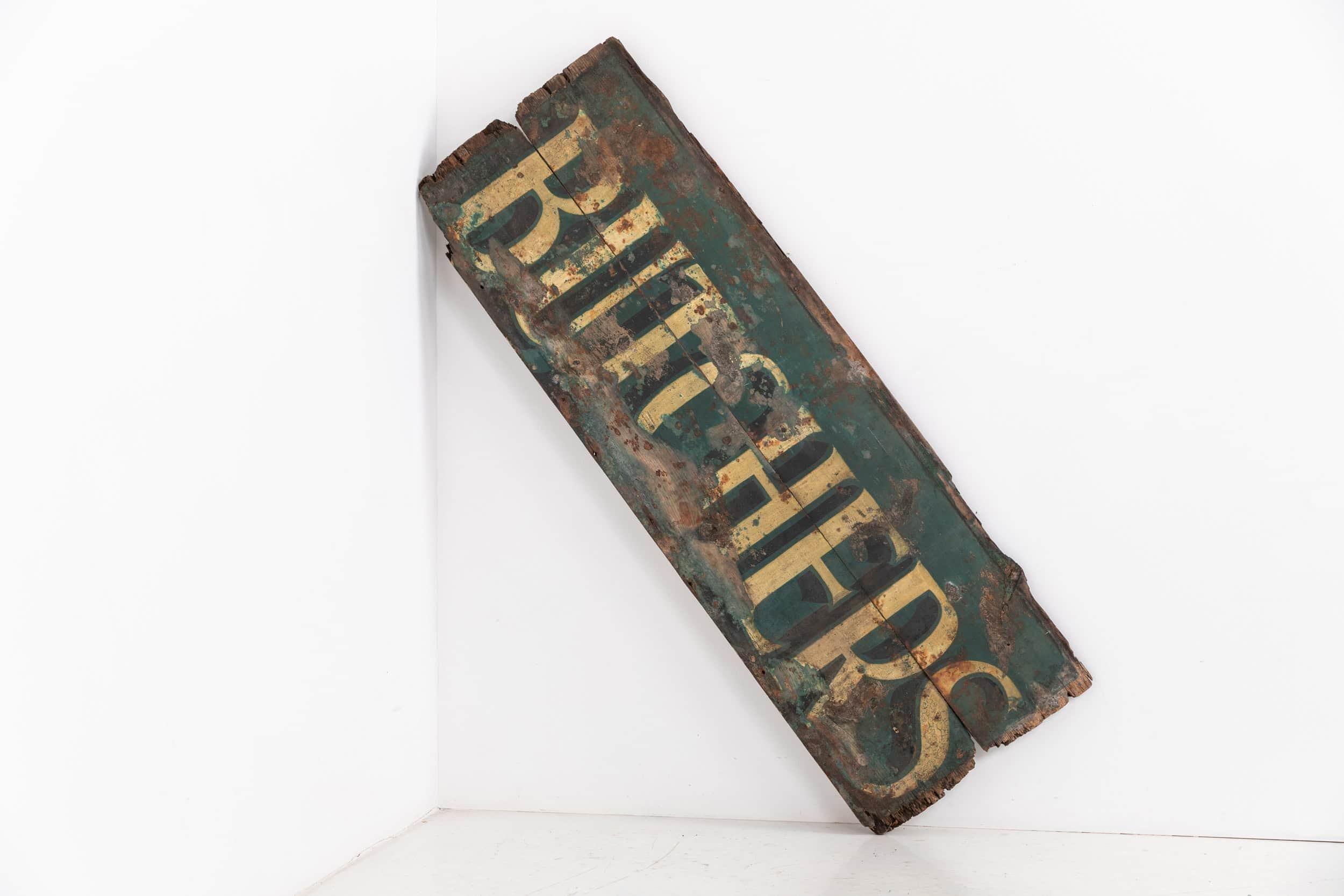 English Hand Painted Antique Industrial Butchers Double Sided Trade Shop Sign, C.1920