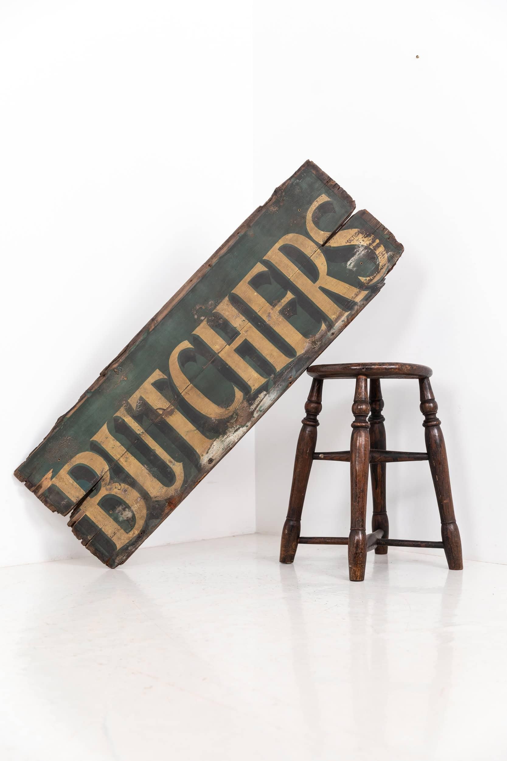 20th Century Hand Painted Antique Industrial Butchers Double Sided Trade Shop Sign, C.1920