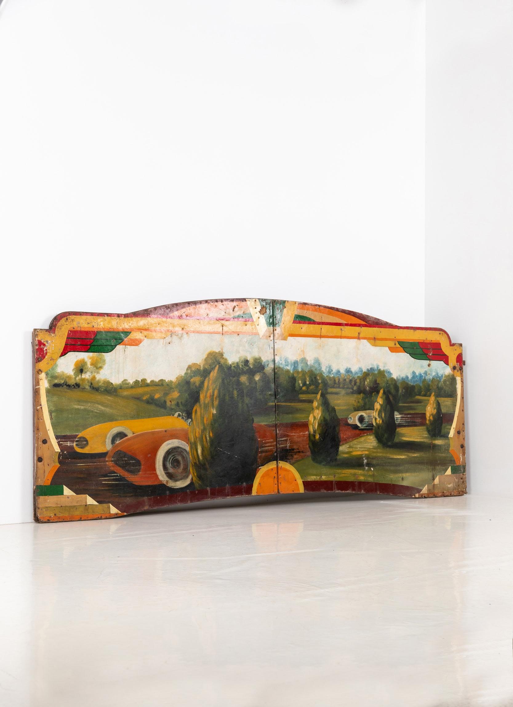 Cartel antiguo de feria industrial pintado a mano, C.1930 Pintado a mano