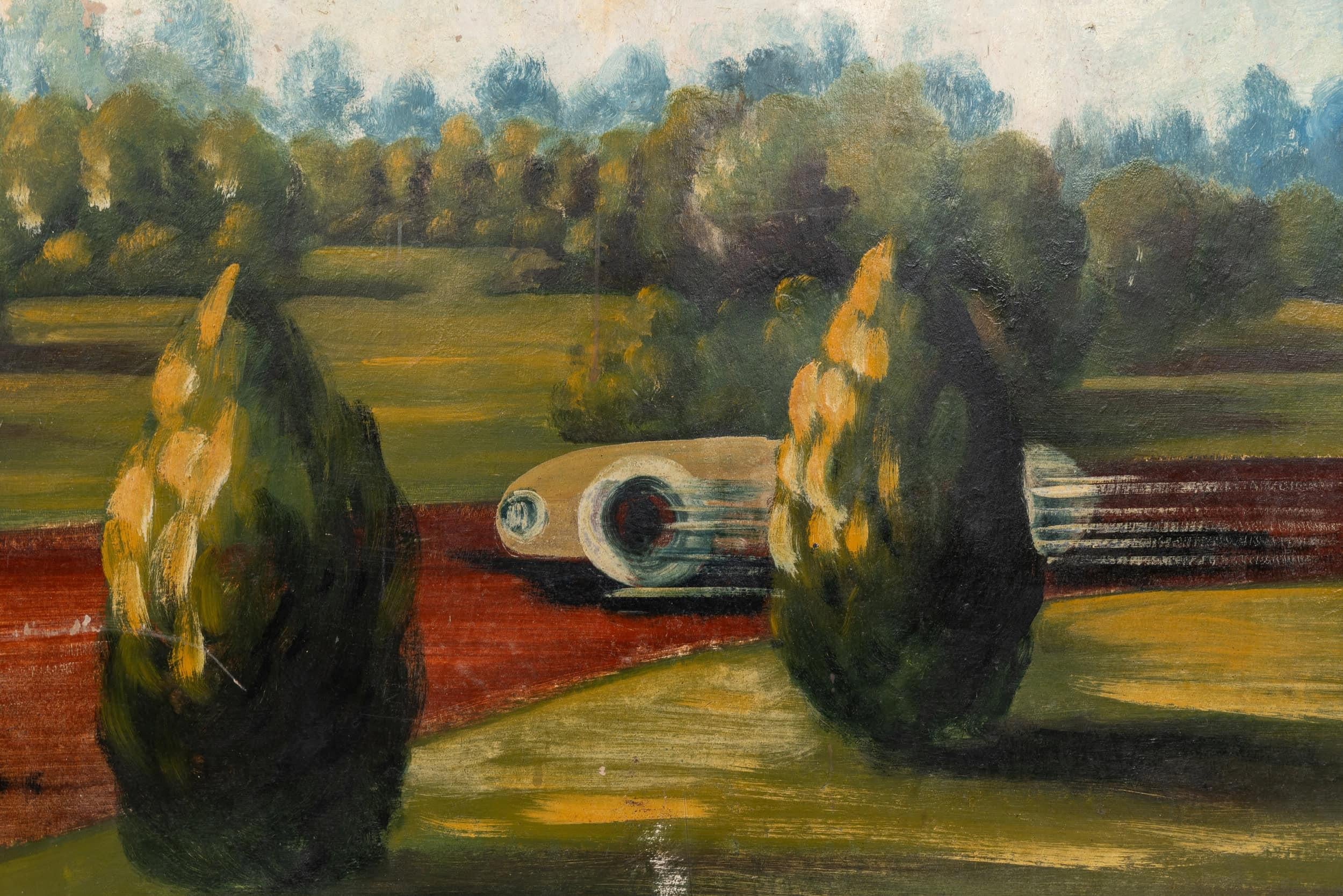 Cartel antiguo de feria industrial pintado a mano, C.1930 siglo XX
