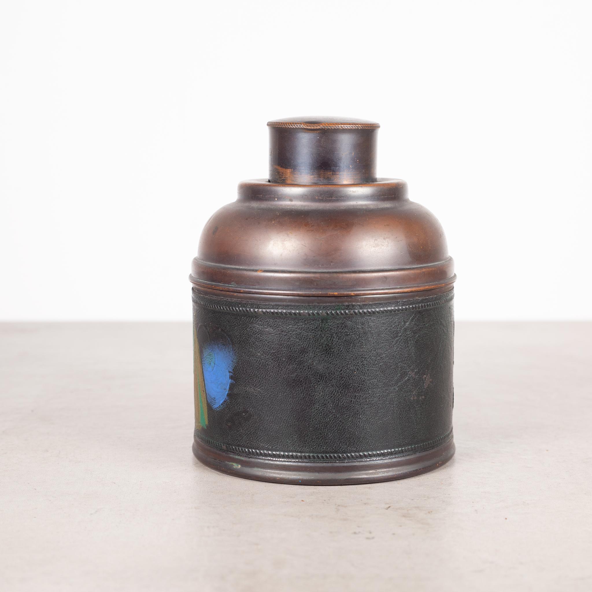 Chinese Hand Painted Antique Leather Wrapped Cooper Humidor c.1930