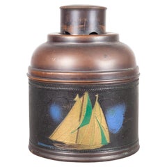Hand Painted Antique Leather Wrapped Cooper Humidor c.1930