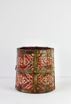 Hand Painted Antique Oak Staved Red Wooden Bucket circa 1850