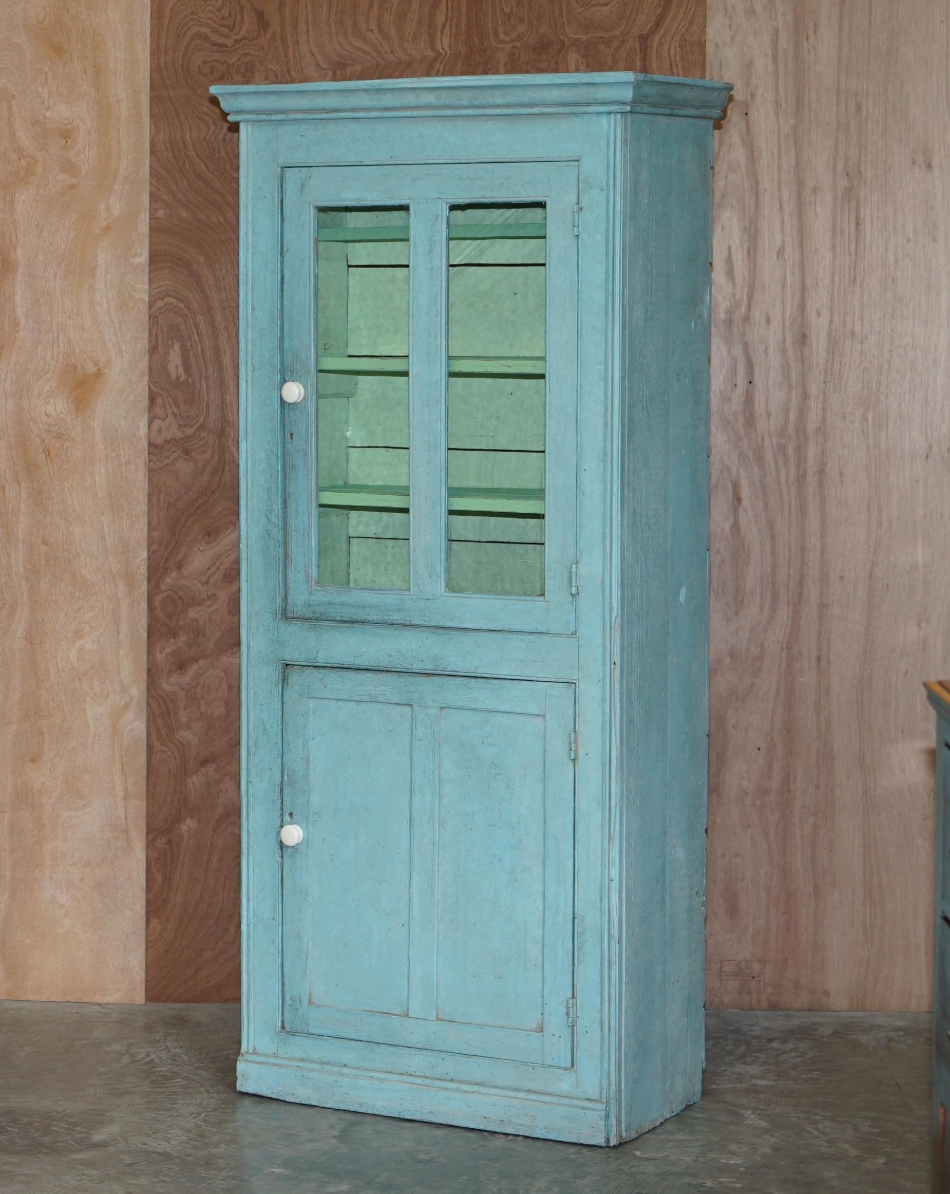 We are delighted to offer for sale this stunning highly collectable hand painted duck egg blue Victorian pine pot cupboard or bookcase

A very charming and highly collectable piece, the painting is beautifully aged and looks sublime in any