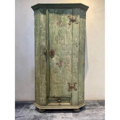 Hand Painted Armoire in Green and Pink Floral Motif, FR-1234-03