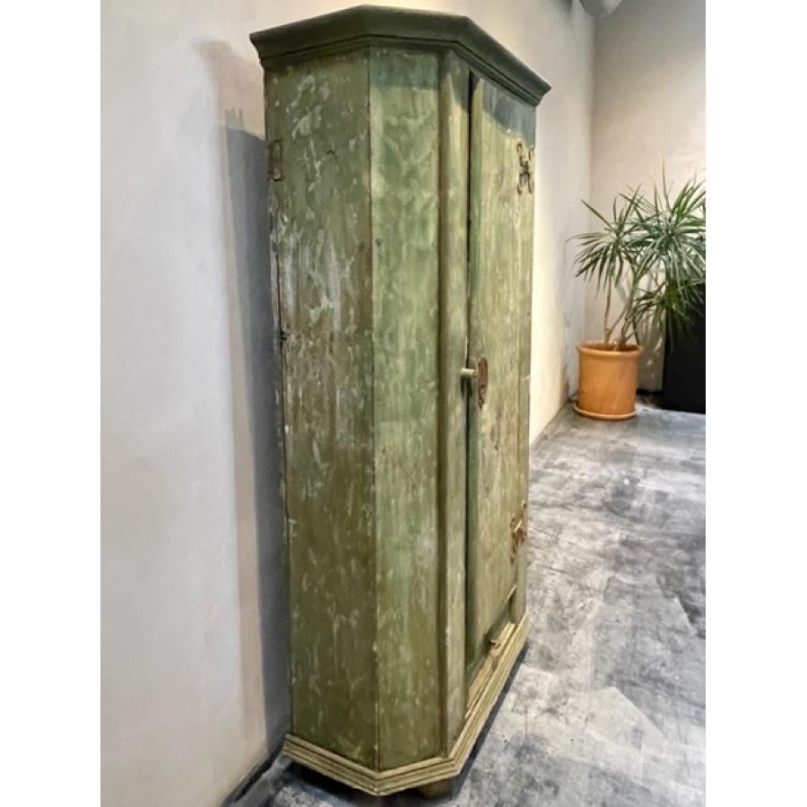 19th Century Hand Painted Armoire in Green and Pink Floral Motif, FR-1234-03 For Sale
