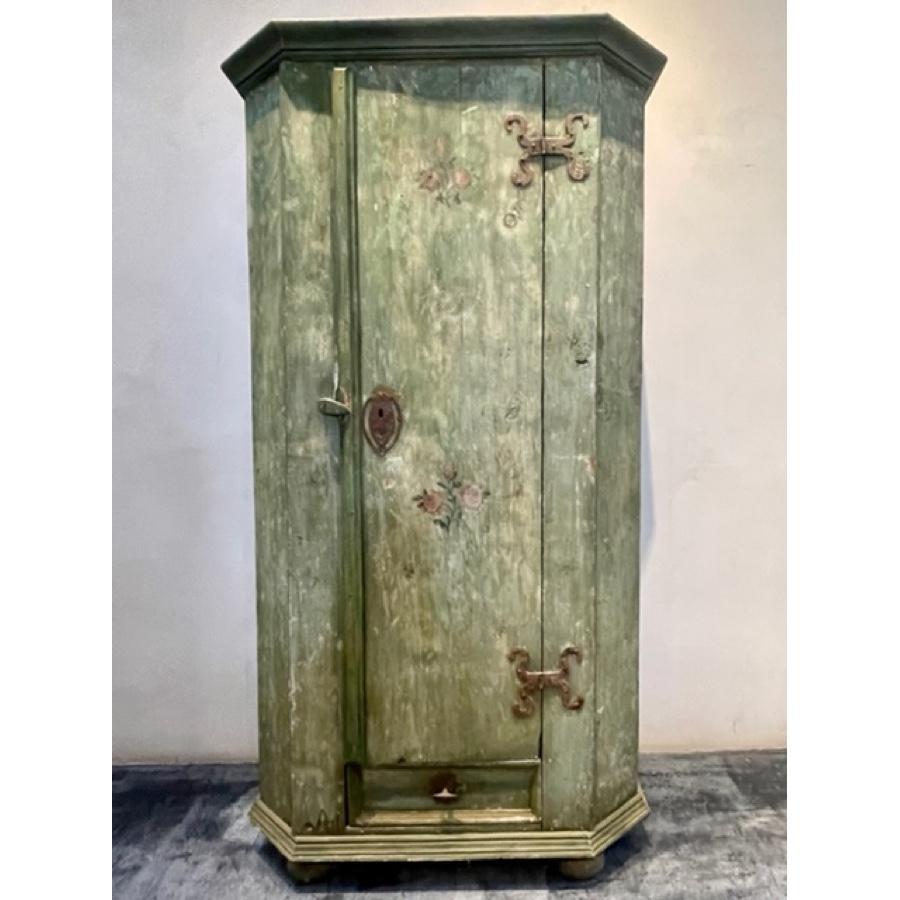 Hand Painted Armoire in Green and Pink Floral Motif, FR-1234-03 For Sale 3