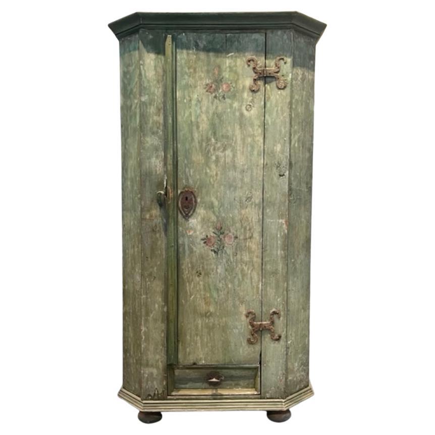 Hand Painted Armoire in Green and Pink Floral Motif, FR-1234-03 For Sale
