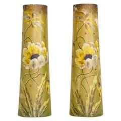 Jarrones de cristal Art Decó pintados a mano con decoración floral