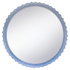 Hand-painted Art Deco Round French Blue Mirror