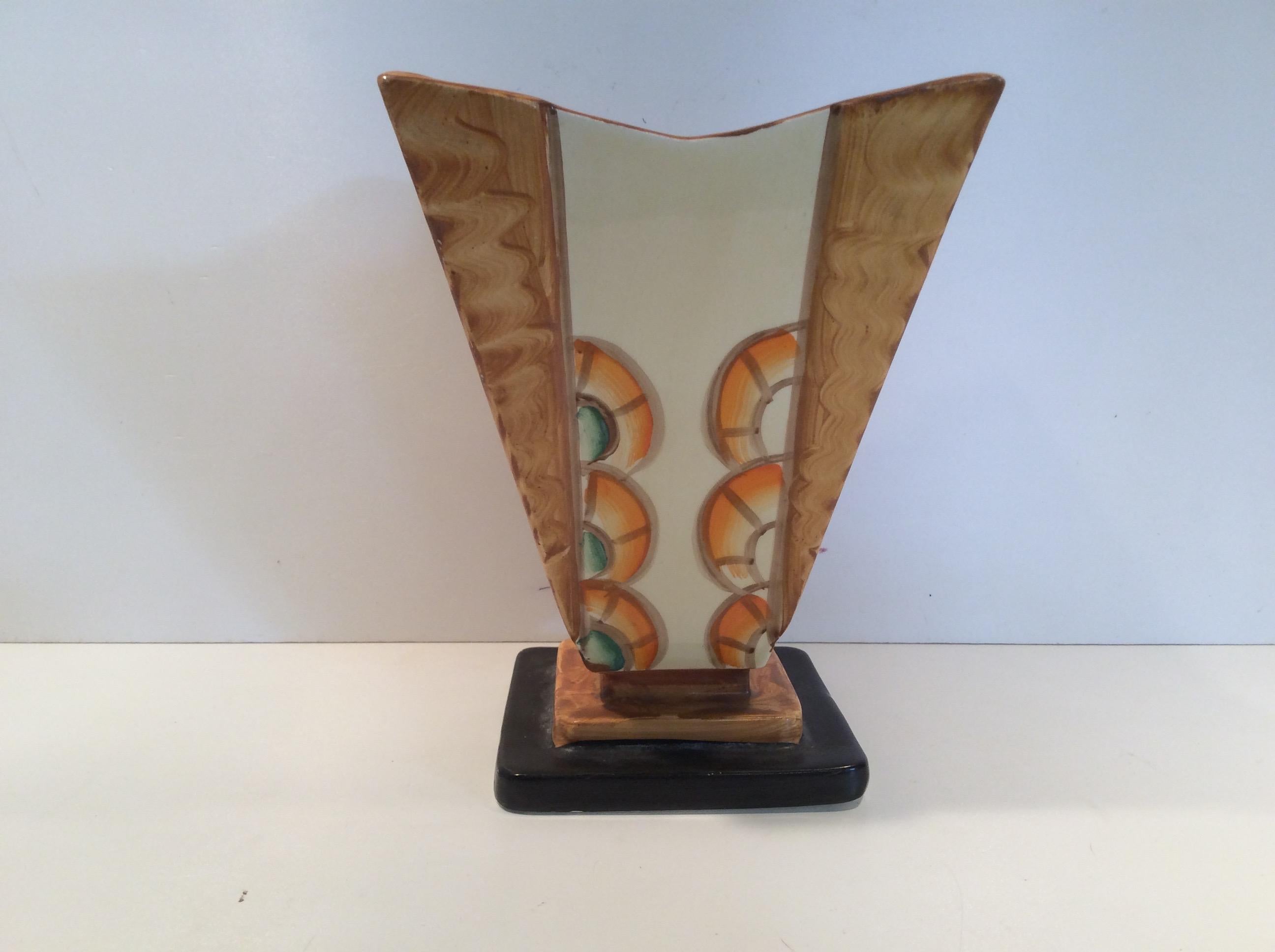 British Hand-Painted Art Deco Vase by Myott and Son For Sale