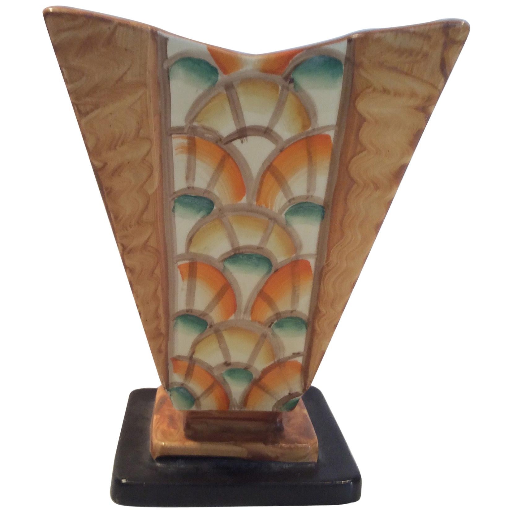 Hand-Painted Art Deco Vase by Myott and Son For Sale