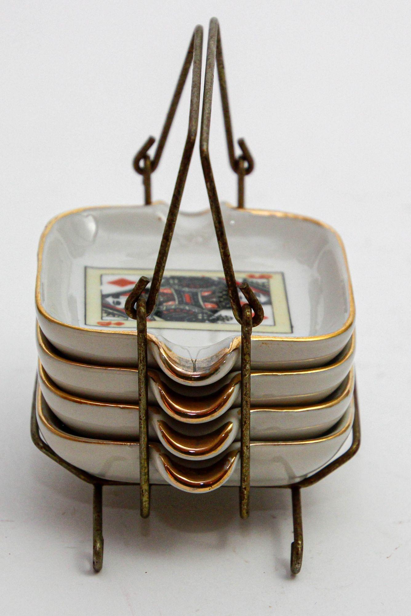 Victorian Hand-Painted Ashtrays Porcelain Made in France 1960s