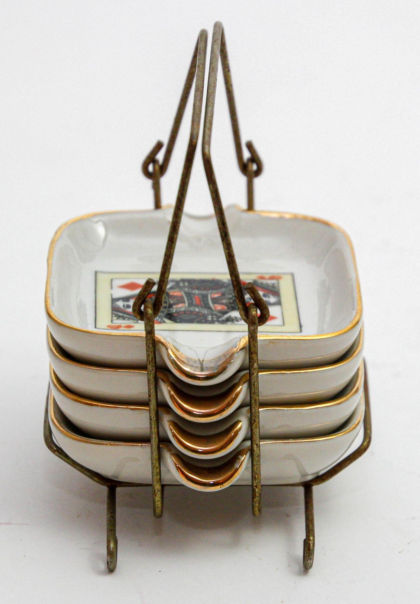 French Hand-Painted Ashtrays Porcelain Made in France 1960s