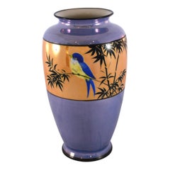 Hand Painted Asian Blue Bird Vase