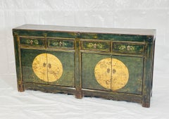 Hand-Painted Asian Cabinet with Circular Medallions & Drawers, 20th Century