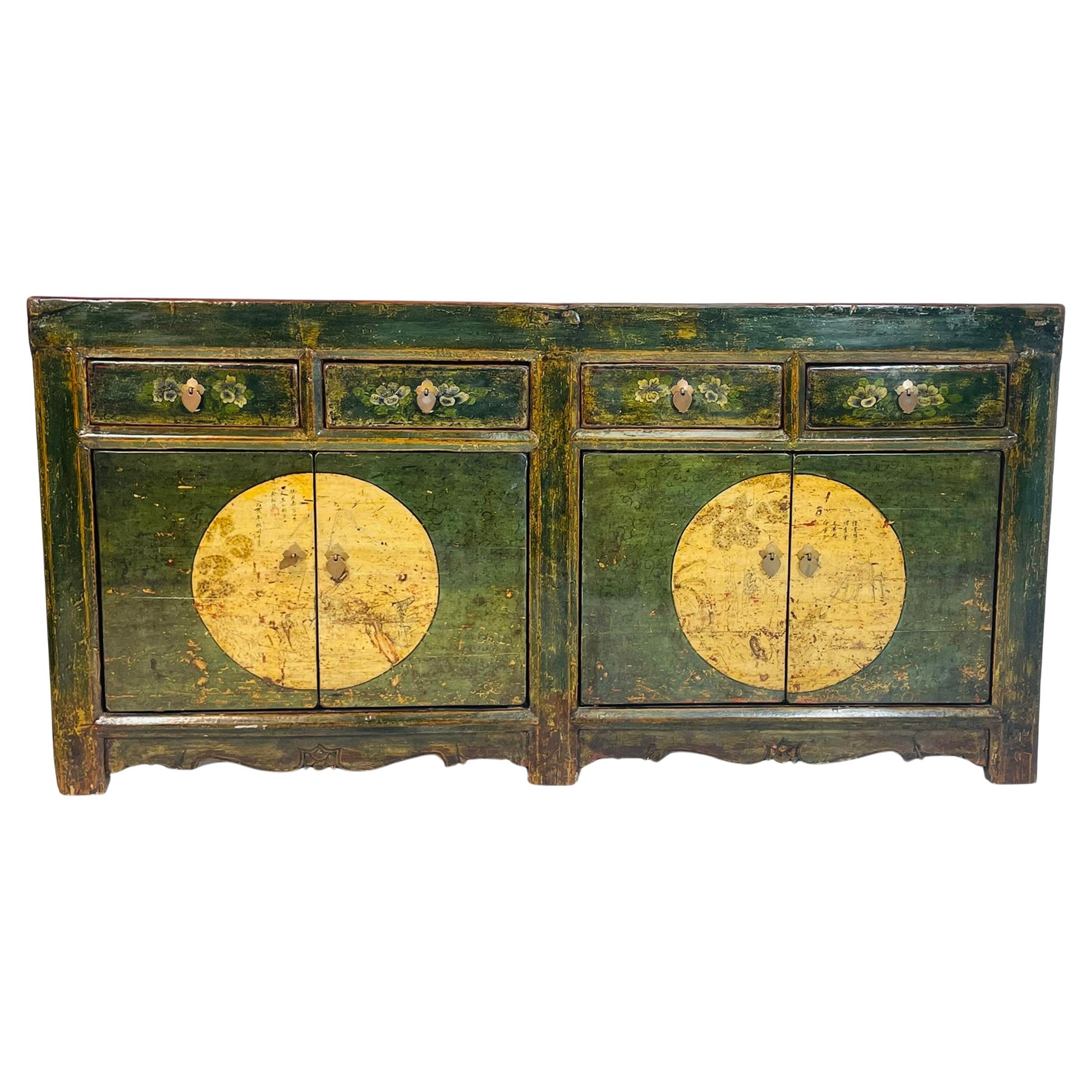 Cabinet asiatico dipinto a mano con medaglioni e cassetti circolari, 20° secolo