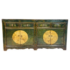 Hand-Painted Asian Cabinet with Circular Medallions & Drawers, 20th Century Hand-Painted Asian Cabinet with Circular Medallions & Drawers, 20th Century