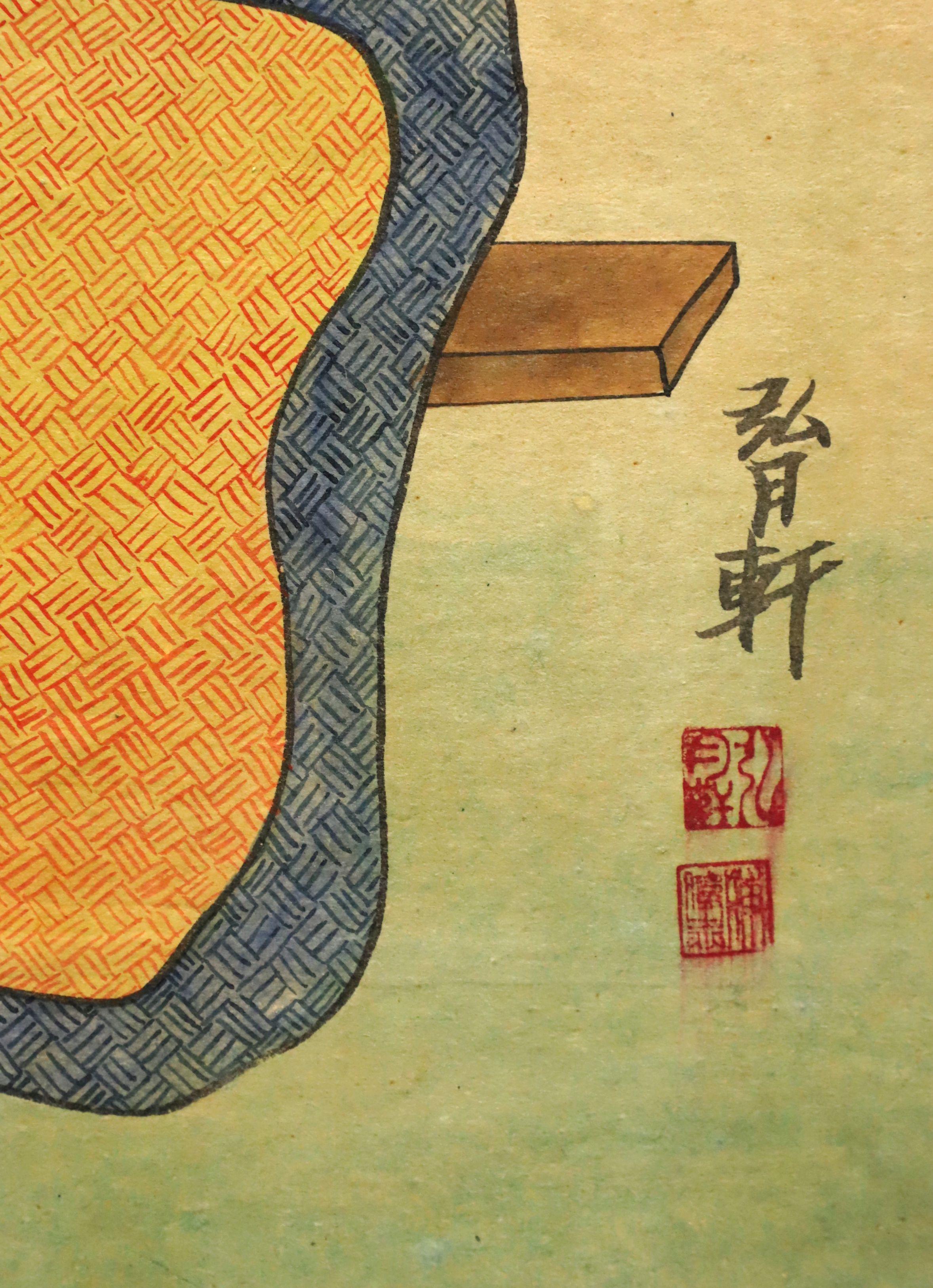 Paravent asiatique chinoiserie peint à la main sur support en bois de feuillus en vente 3