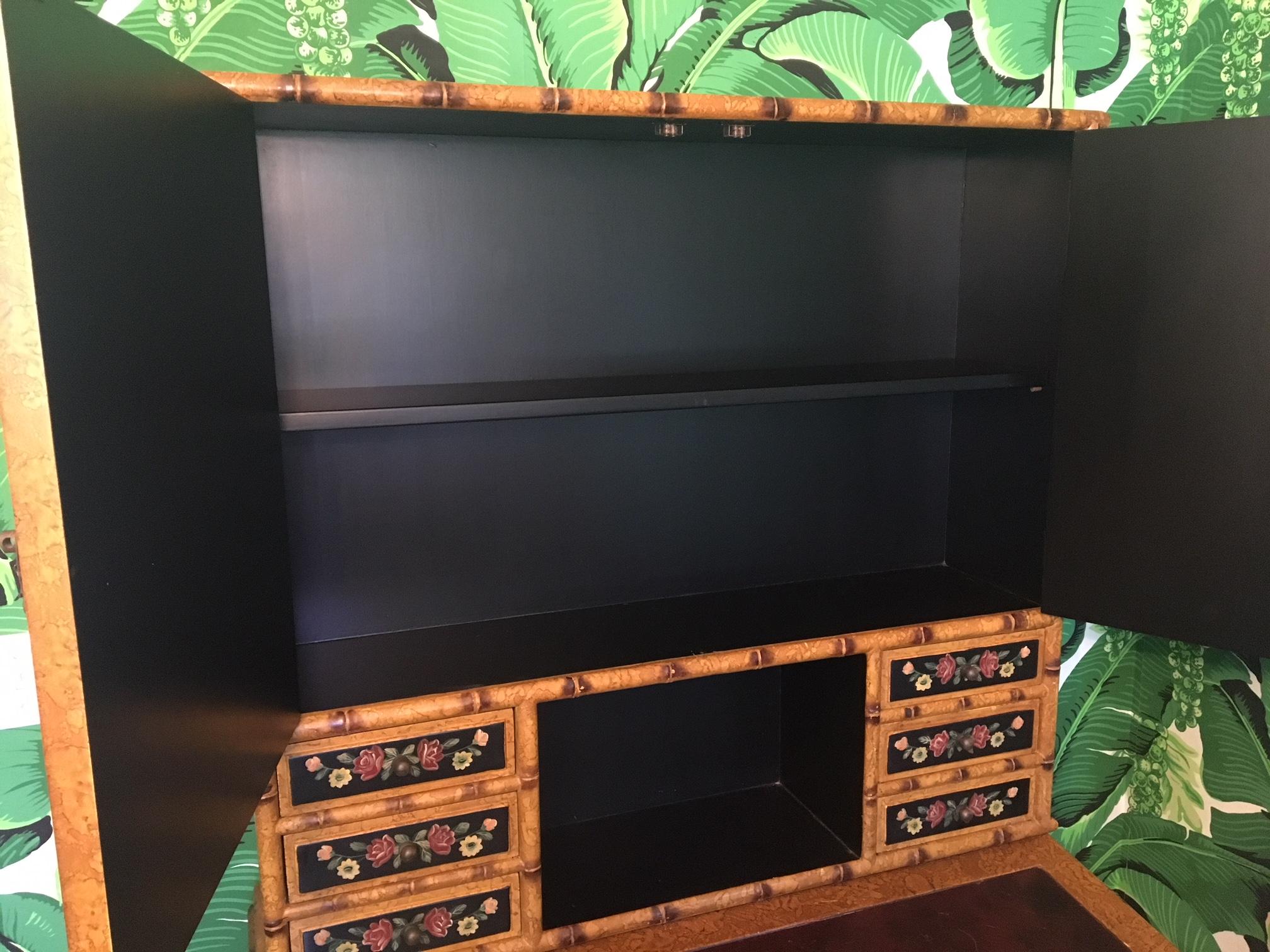 Hand Painted Asian Chinoiserie Secretary Desk and Chair 9