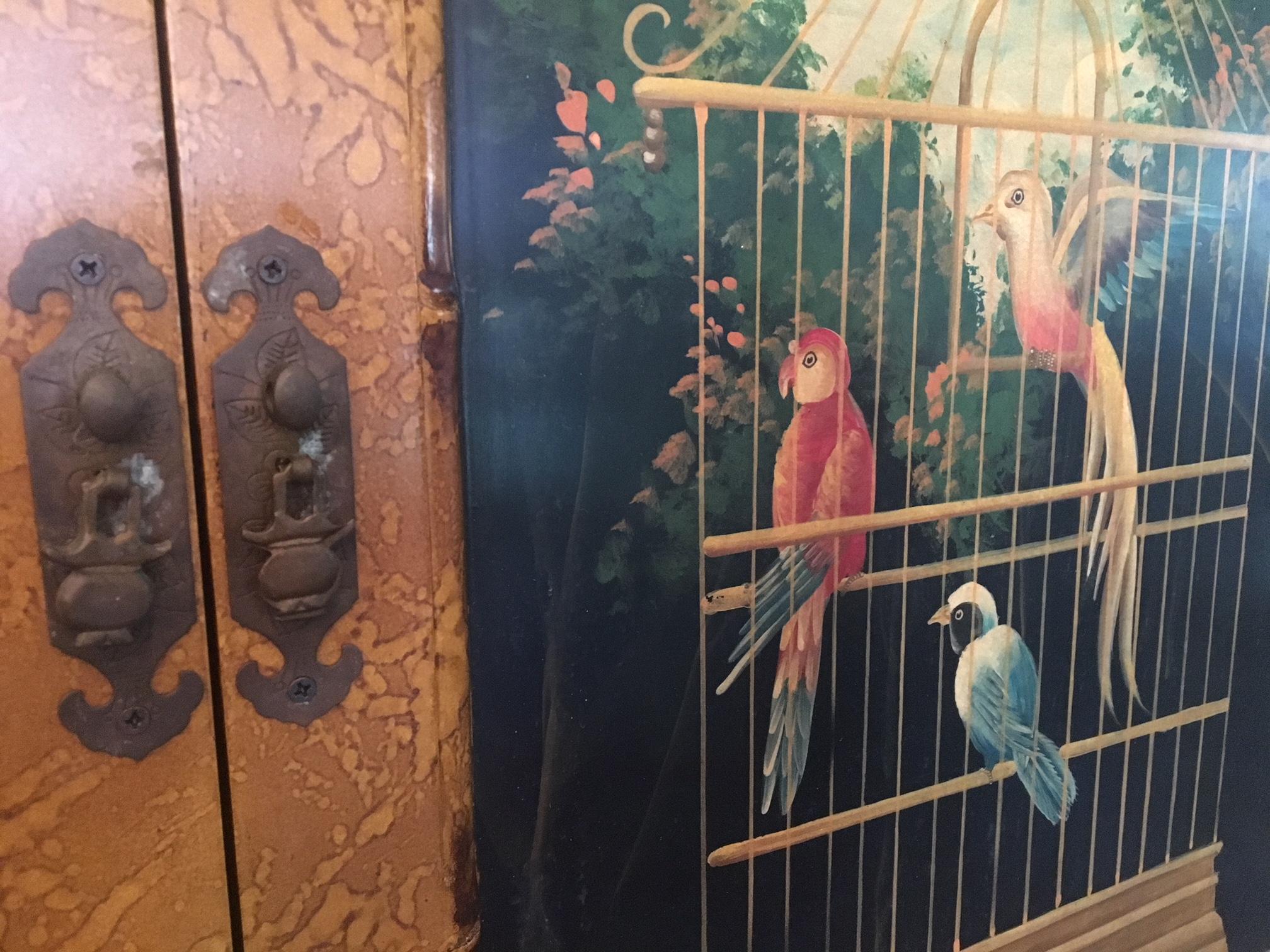 Faux Bamboo Hand Painted Asian Chinoiserie Secretary Desk and Chair