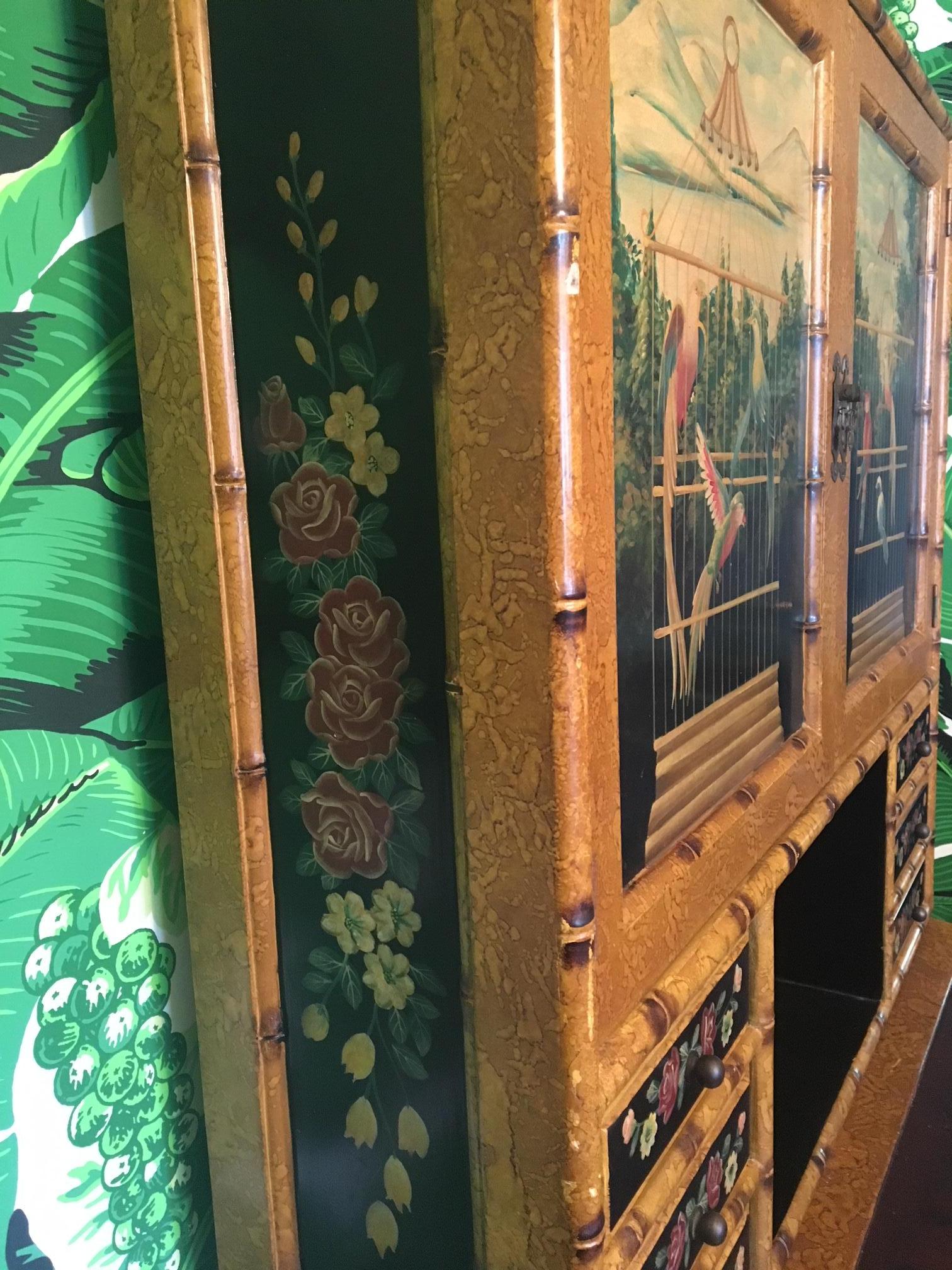 Hand Painted Asian Chinoiserie Secretary Desk and Chair 2