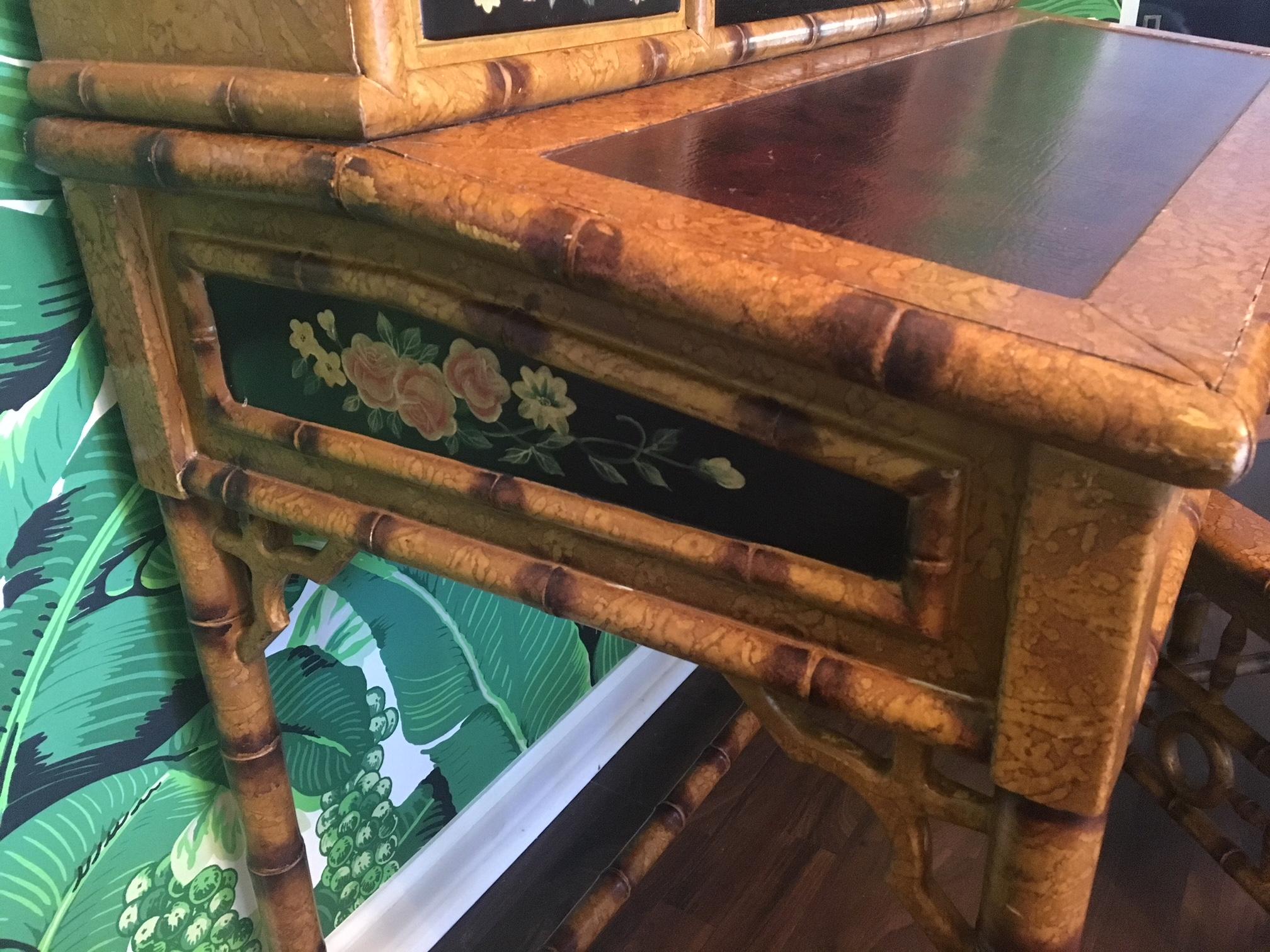 Hand-Painted Asian Chinoiserie Secretary Desk and Chair 2