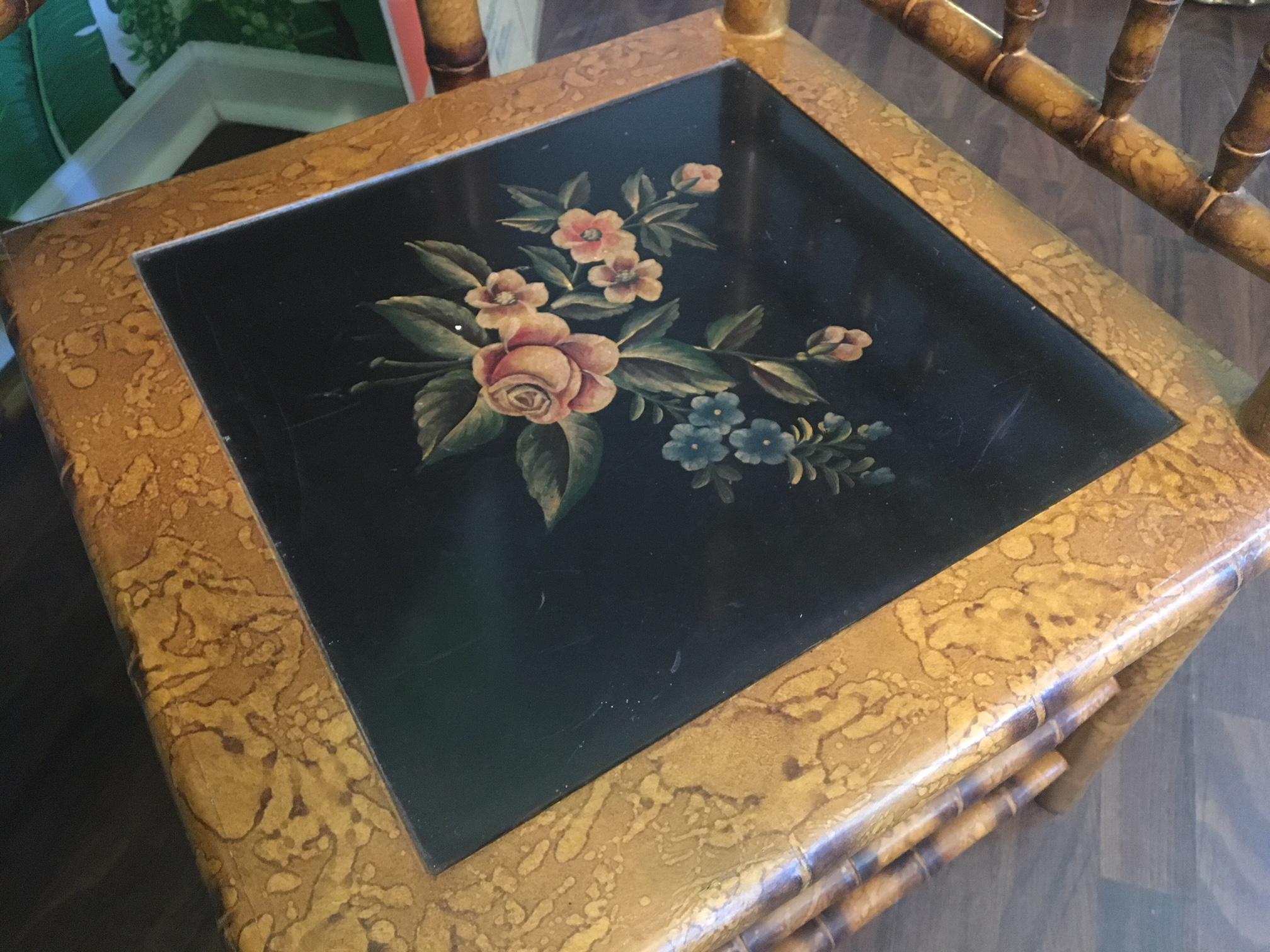 Hand Painted Asian Chinoiserie Secretary Desk and Chair 4