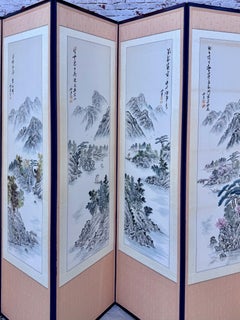 Hand-Painted Asian Screen, Eight Panels
