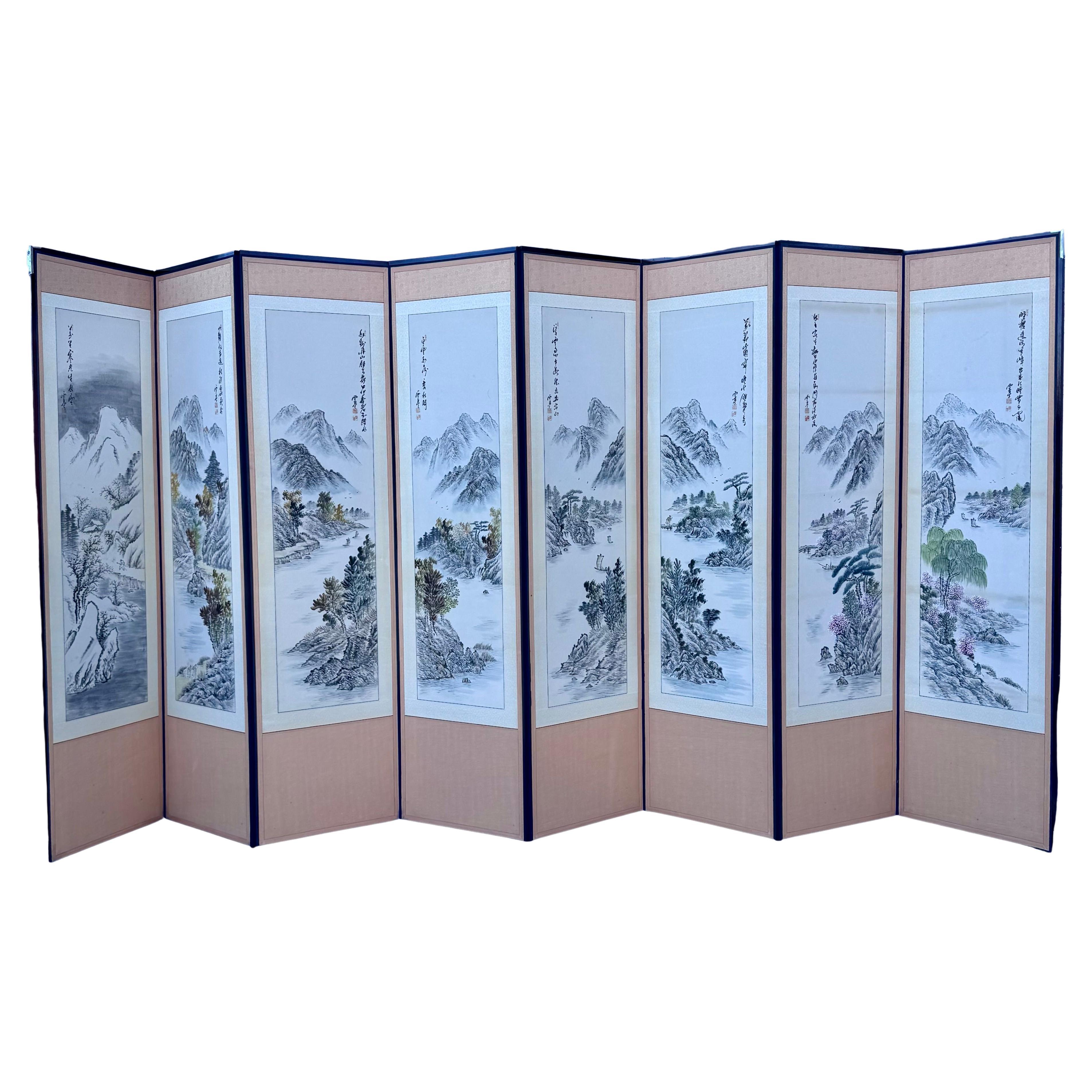 Hand-Painted Asian Screen, Eight Panels